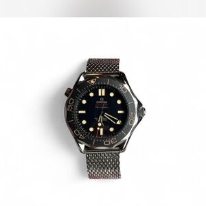 Omega Diver Watch with Black Dial and Silver Strap